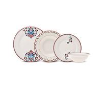 Karaca Forever Bone Nakkaş - Vajillas Completas para 6 Personas Porcelana, Juego de Platos Vajilla Blanca 24 piezas con Cuencos, Platos Llanos, Hondos, y de Postre - Multicolor