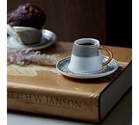 Karaca Globe - Juego de 2 tazas de café, platillo, taza de moca resistente, borde grueso, tazas de café espresso, tazas de moca, juego de café tradicional