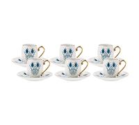 KARACA Iznik - Juego de 6 tazas de café turco de porcelana de 12 piezas, tazas pequeñas árabes y griegas de 90 ml con platillos