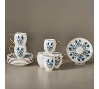 Karaca Iznik - Juego de 6 tazas de café turco de porcelana de 12 piezas, tazas pequeñas árabes y griegas de 90 ml con platillos