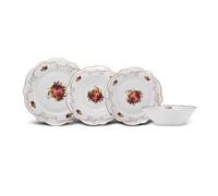 Karaca Juego de platos y cuencos antiguos para 6 personas, vajilla blanca, colección completa de vajilla de cocina, diseño de flores coloridas, porcelana china, 24 piezas