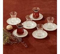 KARACA Juego de té para 6 personas, 6 vasos de té turco con platillos y 12 platos, color beige