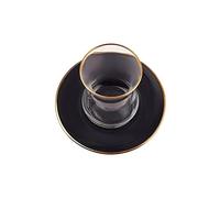 KARACA Juego de té retro antracita para 6 personas, vasos de té turco con platillos, 12 piezas, detalles de calcomanía dorada