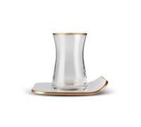 Karaca Juego de té retro de cristal de 12 piezas para 6 a 165 ml, 6 vasos con platillos, color crema, incluye platos de té