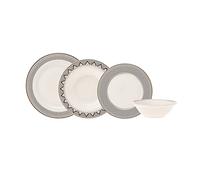 KARACA Juego de Vajilla de Porcelana Globo para 6 Personas - Juego de Vajilla de 24 Piezas con Platos y Cuencos, Juego de Vajilla Redonda y Juego de Cena en Oro Blanco