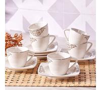 Karaca Nazende - Juego de 6 tazas de café, taza de espresso y platillo, taza de moca, taza de café turco, 12 piezas, capacidad de patrón turco tradicional