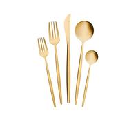 Karaca Orion - Juego de cubiertos de acero inoxidable de 30 piezas para 6 personas, acabado dorado mate, cubiertos modernos para cena, postre y servir