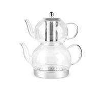 Karaca Pandora Tetera de vidrio de borosilicato para té turco con infusor, tetera (2 L) y tetera con tapa y filtro extraíble (1 L)