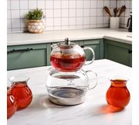 Karaca Refika - Juego de tetera de cristal de borosilicato con colador de té de acero inoxidable, hervidor de 1,5 L y tetera de cristal de 0,6 L con colador, olla de té turco, Caydanlik