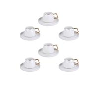 Karaca Saturn Gold Juego de tazas de café turco para 6 personas, 12 piezas, oro blanco, 6 tazas de expreso y 6 platillos, tazas de café de porcelana
