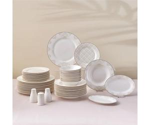 Karaca Siena - Juego de vajilla de porcelana de 53 piezas con platos de cena y postre, cuencos, vajilla de porcelana china para 12 personas (blanco)