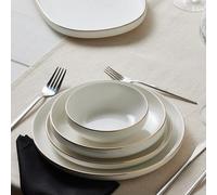 Karaca Stream Bone Saturn - Vajillas Completas para 4 Personas, 19 Piezas con Cuencos, Platos Hondos y Llanos, Set de Vajilla Moderna, Porcelana Blanca con Borde Dorado