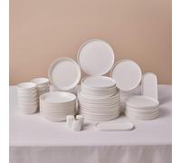 Karaca Stream Bone - Vajilla de 53 piezas para 12 personas, elegante juego de platos cuadrados de porcelana, color blanco