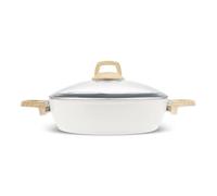 Karaca Swiss Crystal Cacerola con tapa, ollas antiadherentes, cacerola grande de 26 cm, sin PFAS, apta para lavavajillas, utensilios de cocina compatibles con placas de inducción (crema, 2.9 litros)