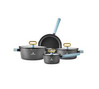 Karaca Swiss Crystal Ceramic Fancy - Juego de ollas y sartenes antiadherentes con tapa, sin PFAS, apto para lavavajillas, utensilios de cocina compatibles con placas de inducción, negro, 7 piezas