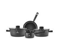 Karaca Swiss Crystal Midnight - Juego de utensilios de cocina de cerámica antiadherente con tapa, sin PFAS, apto para lavavajillas, utensilios de cocina compatibles con placas de inducción, negro, 6