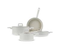 Karaca Valenti - Juego de 7 utensilios de cocina de cerámica con tapa de cristal, antiadherente, cacerola con tapas y sartén de inducción, color blanco