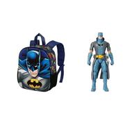 KARACTERMANIA DC Comics Batman Rage-Mochila 3D Pequeña, Azul, 26 x 31 cm, Capacidad 8.5 L + BATMAN - DC COMICS - Muñeco Batman Articulado Coleccionable de 30 cm - 6069259 - Juguete Niños 3 Años +