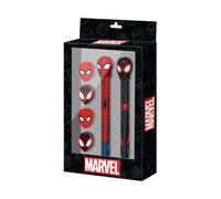 Marvel Comics Set de escritura Peter-Pack - Bolígrafo gel borrable, Lápiz Eternal, 4 gomas, Negro