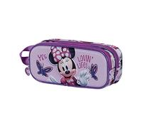 Disney Minnie Mouse Butterflies-Estuche Portatodo 3D Doble, Lila, 22 x 9.5 cm
