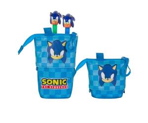 KARACTERMANIA Sonic The Hedgehog Sight-Estuche Portatodo Cute + 2 Bolígrafos de Gel Borrables, Azul, 11,5 x 17 cm