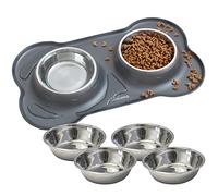 KaraLuna Tazón de Silicona con comedero de Acero Inoxidable I para Gatos y Perros (200 ml, Gris)