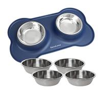 KaraLuna Tazón de silicona con comedero de acero inoxidable I para gatos y perros (400 ml, azul)