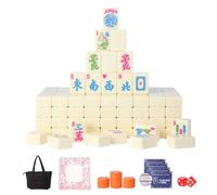 Karanava Juego de azulejos American Mahjong, kit todo en uno: 166 azulejos blancos de alta calidad, 100 fichas de conteo, 1 alfombrilla de Mahjong, tarjetas Jong de 4 mAh, 2 dados, 1 kit de bolsa de
