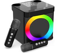 Karaoke 2 microfonos inalambricos, Karaoke Profesional, Altavoz Karaoke portatil,Efectos de Cambio de Voz y Luces LED para Fiesta en casa, Iglesia, Picnic, al Aire Libre, Regalo para niños y Adultos