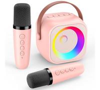 Karaoke 2 Microfonos Inalambricos, Microfono Inalambrico Karaoke con Luces LED, Microfono Karaoke Infantil Juguetes para Canta Partido Musica - Regalo Navidad Niña