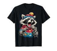 Karaoke Alegre de la Navidad de Animales del Bosque Cantando Mapache Camiseta
