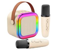 Karaoke con 2 micrófonos inalámbricos. Máquina de Karaoke Bluetooth portátil con Altavoz y Luces LED. Mini Altavoz Karaoke Infantil Regalo para niños y Adultos