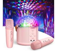 Karaoke Infantil 2 Microfonos Inalambricos, Regalo Niña 5 6 7-12+ Años, Luces LED Discoteca, Microfono Karaoke Adultos Infantil Juguetes, Karaoke Portatil para Fiestas en Casa - Regalo Navidad Niño