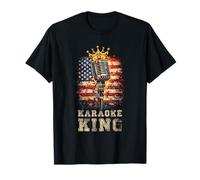 Karaoke King Singer Micrófono Vintage Bandera Americana Cantando Camiseta