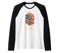 Karaoke King Singer Micrófono Vintage Bandera Americana Cantando Camiseta Manga Raglan