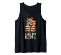 Karaoke King Singer Micrófono Vintage Bandera Americana Cantando Camiseta sin Mangas