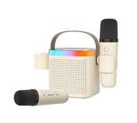 Karaoke Máquina Plus 2 Micrófonos Portable Bluetooth Karaoke Altavoz con Cambio de Voz y luz led para niños Adulto, Regalo de cumpleaños de Navidad Familia Fiesta en casa (Lechoso)