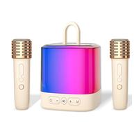 Karaoke Máquina Plus 2 Micrófonos Portable Bluetooth Karaoke Altavoz con Cambio de Voz y luz led para niños Adulto, Regalo de cumpleaños de Navidad Familia Fiesta en casa (Blanco)