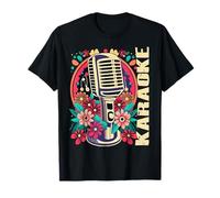 Karaoke Musica Bar Cantante Flores Micrófono Karaoke Camiseta