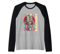 Karaoke Musica Bar Cantante Flores Micrófono Karaoke Camiseta Manga Raglan