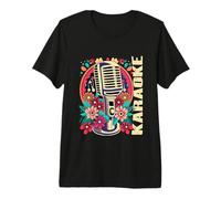 Karaoke Musica Bar Cantante Flores Micrófono Karaoke Camiseta Premium