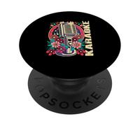 Karaoke Musica Bar Cantante Flores Micrófono Karaoke PopSockets PopGrip Adhesivo