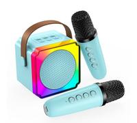 Karaoke para Infantil por MMOBIEL - Karaoke Bluetooth - Altavoz Portátil, 2 Microfonos Inalambricos, Luz LED, Efectos de Voz - Canta, Música Fiesta - Regalo para Niña, Niños, Infantil 3+ Años - Azul