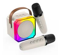 Karaoke para Infantil por MMOBIEL - Karaoke Bluetooth - Altavoz Portátil, 2 Microfonos Inalambricos, Luz LED, Efectos de Voz - Canta, Música Fiesta - Regalo para Niña, Niños, Infantil 3+ Años - Beige