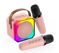Karaoke para Infantil por MMOBIEL - Karaoke Bluetooth - Altavoz Portátil, 2 Microfonos Inalambricos, Luz LED, Efectos de Voz - Canta, Música Fiesta - Regalo para Niña, Niños, Infantil 3+ Años - Rosa