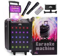 KaraoKing Máquina de karaoke inalámbrica para adultos y niños 4 en 1: karaoke, bola de discoteca, 2 micrófonos inalámbricos, soporte para teléfono/tableta y control remoto (G100)