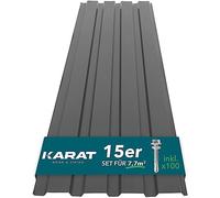 KARAT - 15 láminas trapezoidales de 115 x 45 cm - Juego de chapa perfilada con tornillos - 7,7 m² - Grosor 0,25 mm - Placas de techo de chapa de acero para revestimiento de pared (gris)
