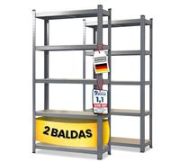 KARAT Estantería resistente, juego de 2 unidades, 50 x 100 x 200 cm, estantes sin tornillos, estantes de sótano, estantes de almacenamiento, aprobado por TÜV/GS, 5 estantes ajustables (gris)