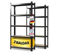 KARAT Lakota - Juego de 2 estanterías para cargas pesadas, 50 x 100 x 200 cm, estantería para sótano, estantería de almacenamiento - 5 estantes ajustables (negro)