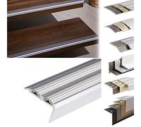 KARAT Perfil de borde de escalón, aluminio, antideslizante, con material de montaje, perfiles angulares (Powergrip doble goma, gris, 1340 x 42 x 20 mm, preperforado)
